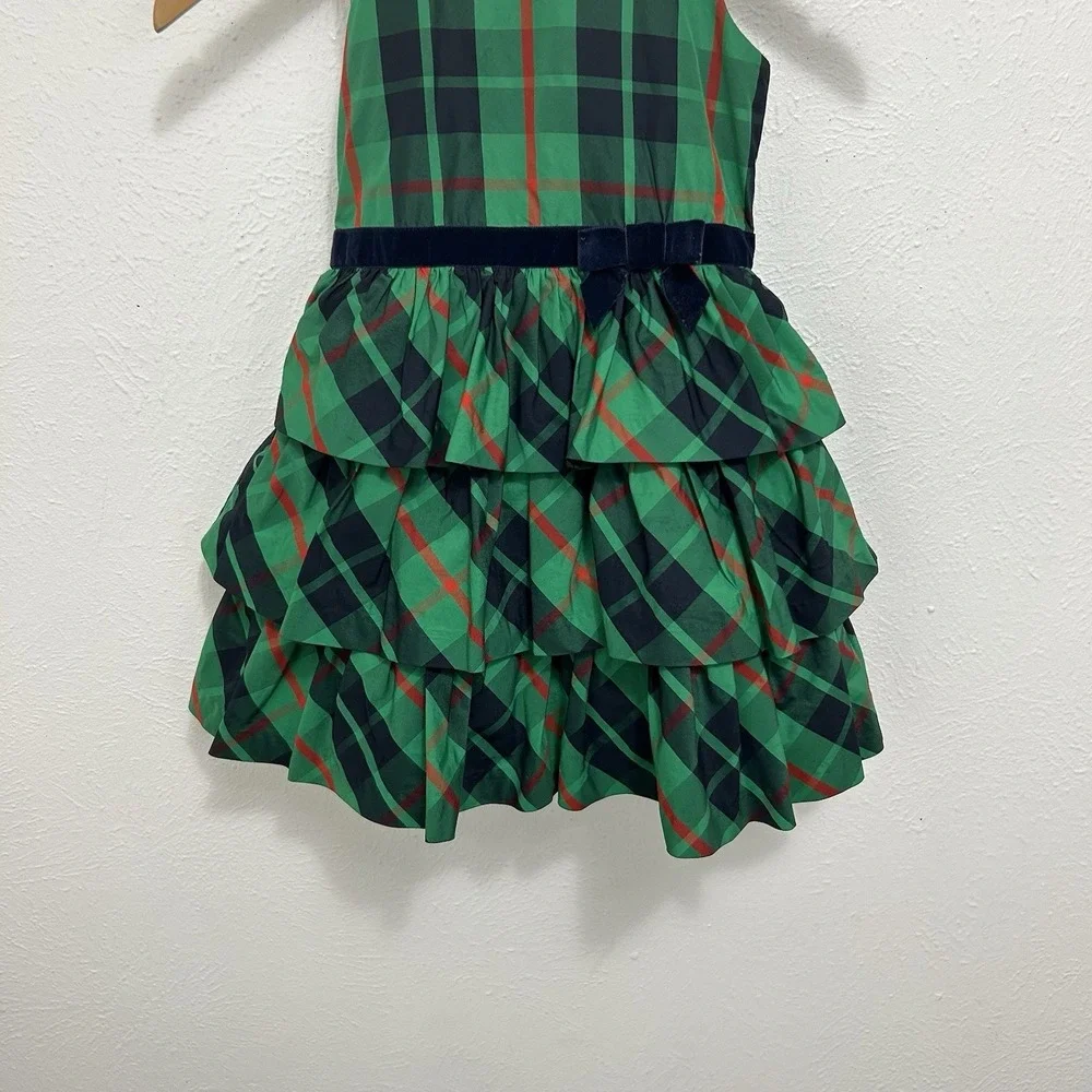 Janie And Jack Green Tartan Plaid Tulle Party Dress Holiday Ruffled Tiered Sz 5